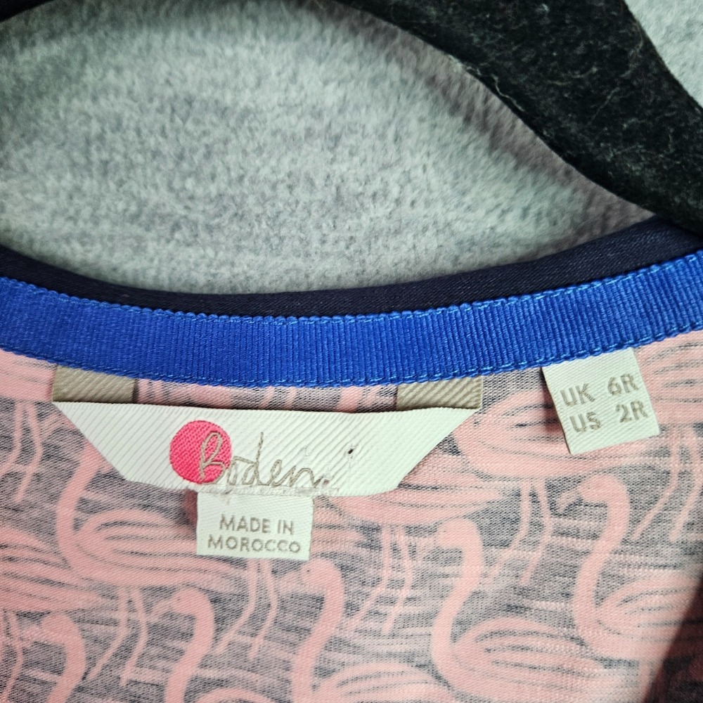 Boden Navy Pink Flamingo Print Jersey Dress V-neck Casual Women's Size US 2 UK 6 - Picture 3 of 8